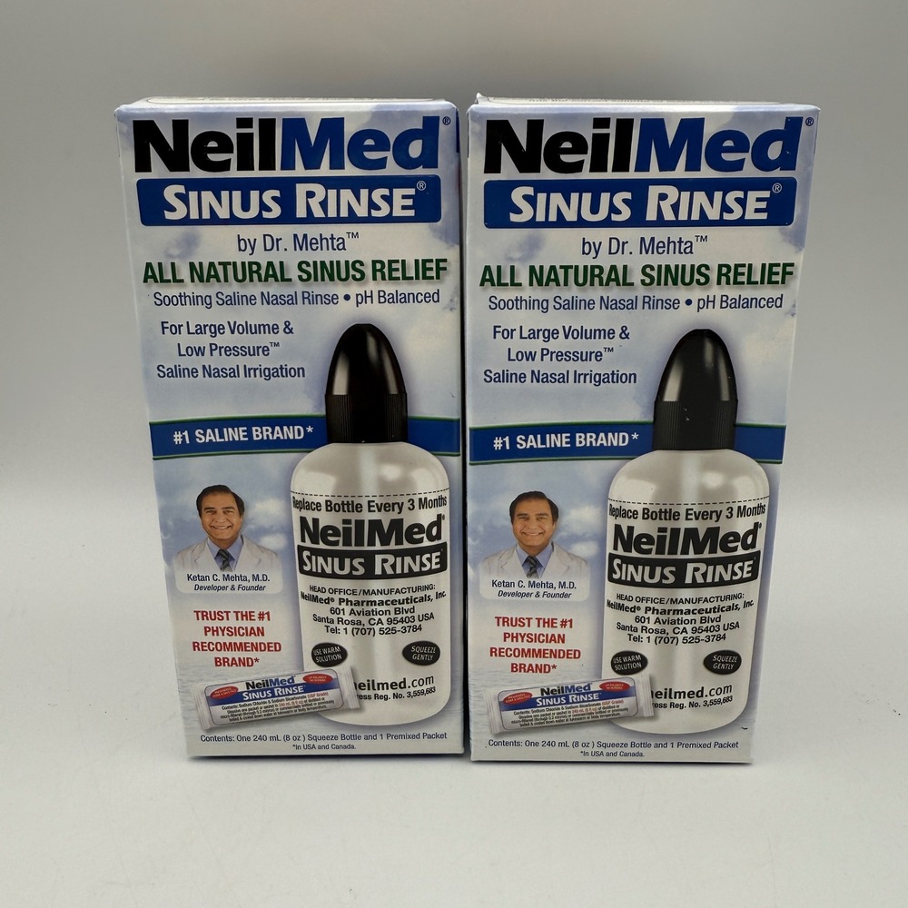 NeilMed Sinus Rinse All Natural Relief Nasal Rinse‎ 8oz 2 Pack Bundle Lot